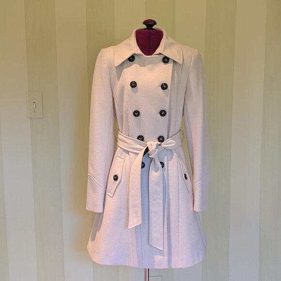DKNY Double Breasted Button Front Belted Trench Wool Coat Size 2 - Picture 1 of 8